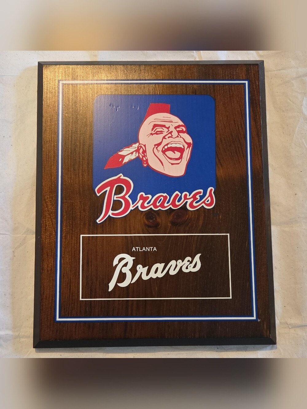 Vintage Atlanta Braves Wood Wall Plaque MLB Memorabilia 80's